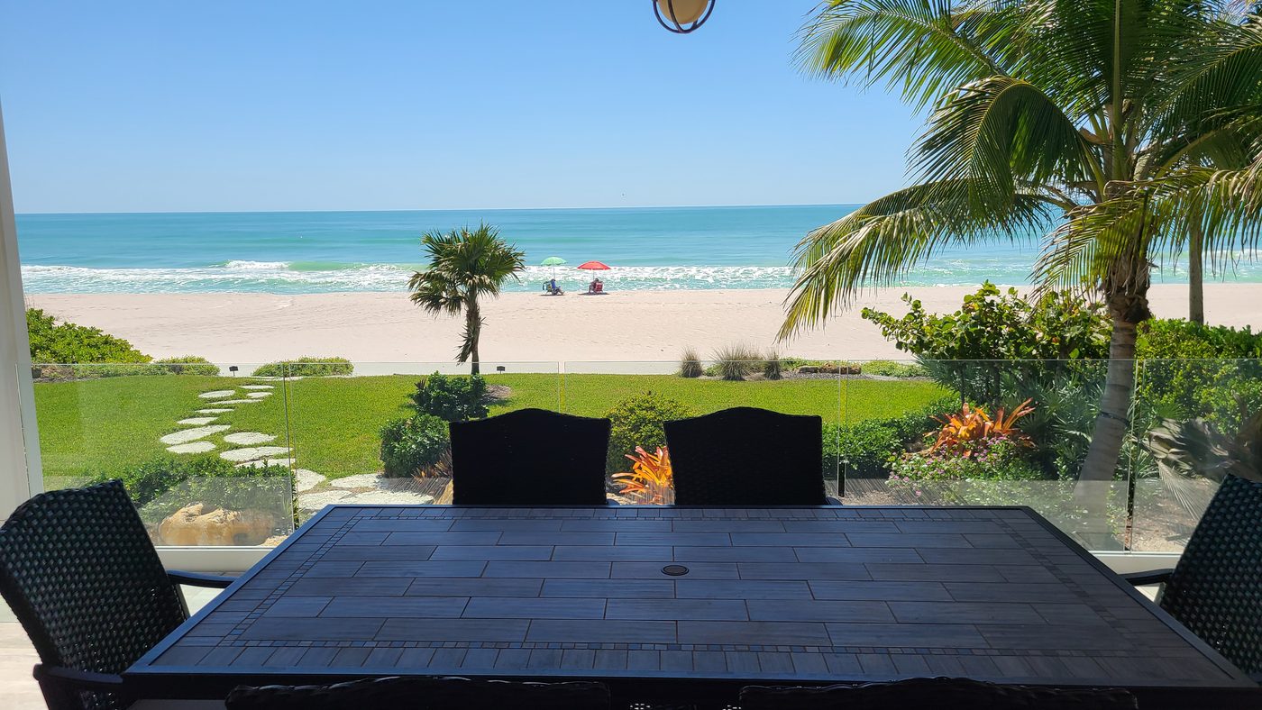 Beachfront terrace overlooking the Gulf of Mexico on Longboat Key