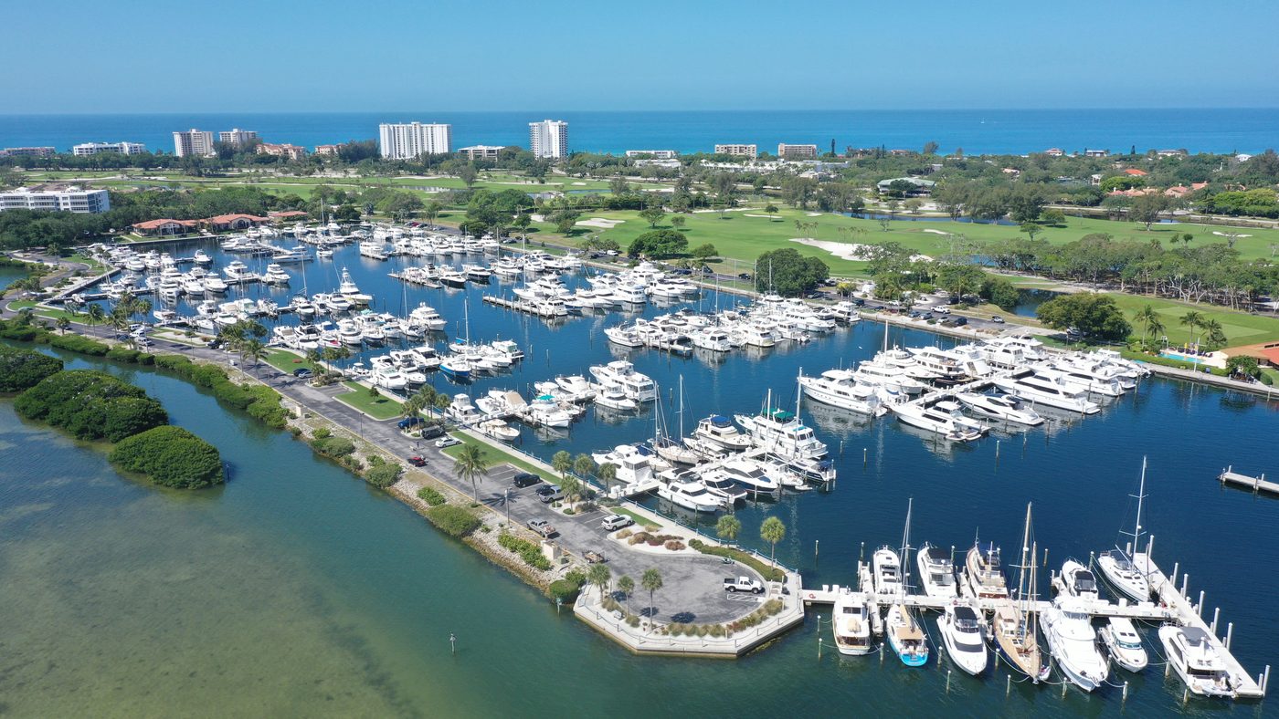 Yachts berthed at the deep-water Longboat Key Club Moorings marina